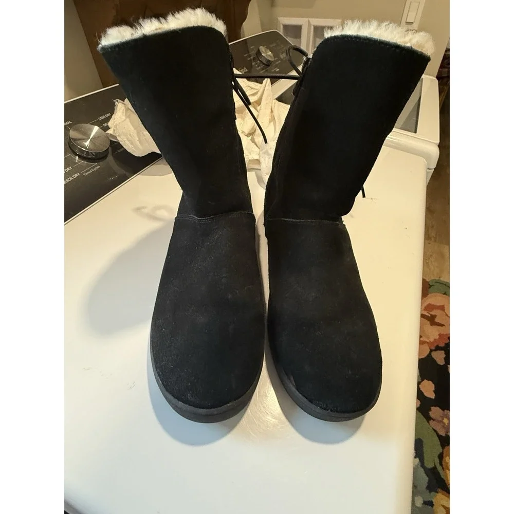 Koolaburra By UGG Suede Shazi Short Boot Tie Back Side Zipper Size 12 black